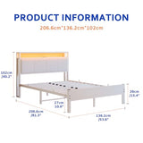 VECOCHO Full Size Bed Frame with LED Lights,Upholstered Headboard with Storage Shelves&Charging Station, Heavy Duty LED Bed Frame Full Mattress Foundation No Box Spring Needed, Noise Free,White VECOCHO