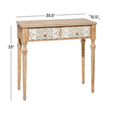 Deco 79 Wood Floral Intricately Carved 2 Drawers Console Table, 36" x 16" x 33", Brown Deco 79