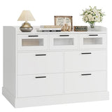 HOSTACK Modern 7 Drawer Double Dresser for Bedroom, Wide Chest of Drawers with Fence, Wood Storage Organizer with Metal Handle & Fluted Glass, Accent Storage Cabinet for Living Room, Entryway, White HOSTACK
