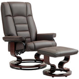 HOMCOM Faux Leather Reclining Chair, Swivel Ottoman Chair, Recliner with Ottoman with High Back and Wood Frame for Living Room, Brown HOMCOM
