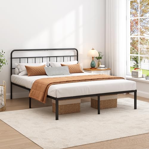 Ziguxiao Queen Bed Frame with Classic Headboard,Strong Metal Slats Support,Under Bed Storage Space,No Box Spring Needed,Easy to Assemble,Black Ziguxiao