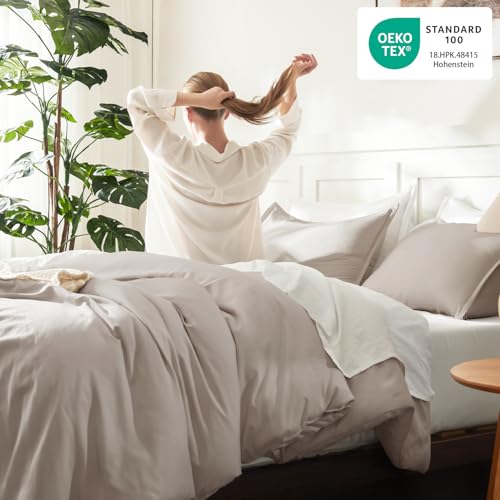 Litanika Deep Linen Grey Comforter Set Full Size, 3 Pieces Lightweight Solid Bedding Comforter Set, All Season Fluffy Bed Set (79x90In Comforter & 2 Pillowcases) Litanika