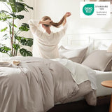 Litanika Deep Linen Grey Comforter Set Full Size, 3 Pieces Lightweight Solid Bedding Comforter Set, All Season Fluffy Bed Set (79x90In Comforter & 2 Pillowcases) Litanika