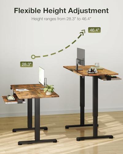 Casaottima Electric Standing Desk with Keyboard Tray, 40 Inch Height Adjustable Small Table, Sit Stand Table, Writing Computer Desk for Home, Office, Workstation, Rustic Brown Casaottima