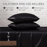 MR&HM Satin Bed Sheets, California King Size Sheets Set, 4 Pcs Silky Bedding Set with 15 Inches Deep Pocket for Mattress (California King, Black) MR&HM
