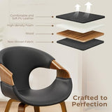 Art Leon Desk Chair No Wheels - Mid Century Modern Chair, Faux Leather Upholstered Office Chair with Wood Legs for Living Room Bedroom, Walnut Bentwood, Black Art Leon