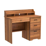 Catrimown Computer Desk with Drawers and Hutch, 44” Rustic Oak Wood Desk with 4 Drawers for Home Office Secretary Writing Table, Small Desk with File Drawer for Small Places, Rustic Oak Catrimown