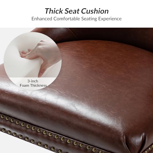 Faux Leather Home Office Chair with Black Metal Base and Nailhead, Modern Comfy Ergonomic Desk Chair with Adjustable Height/Tilt, 360-Degree Swivel, Armless Cute Decoration, Brown TINA'S HOME
