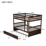 PVWIIK Full Over Full Bunk Bed for Kids Adults Teens Bedroom,Solid Wood Bunk Bed with Trundle & Ladder & Safety Guardrail,Convertible to 2 Separated Bed & No Box Spring Needed, Espresso PVWIIK