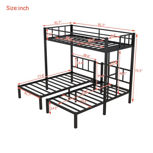 Twin Size Bunk Bed, Metal Triple Bed, Twin XL Bunk Beds for 3, Detachable Triple Bunk Bed for Kids & Teens, Black Bellemave
