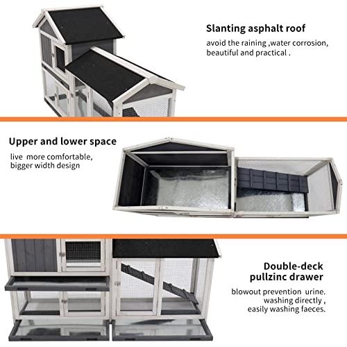 HOMLOVLY Rabbit Hutch Bunny Cage, Large Wooden Rabbit House Indoor Outdoor with Removable Trays, UV Panel, Guinea Pig Chicken Coop Pet House for Small Medium Animals, Black - WoodArtSupply