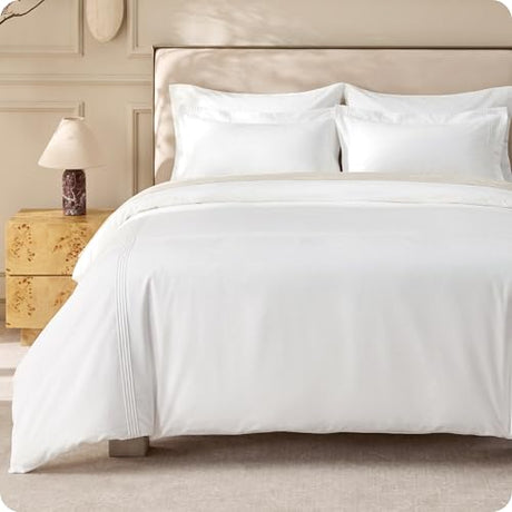 Bedsure Luxury Hotel Duvet Cover King Size, 100% White Cotton Rope Weave Bedding Set, Includes 1 Duvet Cover 104x90 Inches with Hidden Zipper & 2 Pillow Shams, Comforter Sold Separately Bedsure