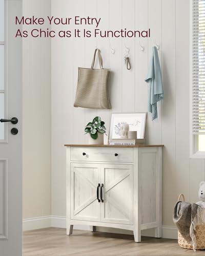 VASAGLE Buffet Cabinet, Sideboard Cabinet with Storage and Drawer, with Doors, Height Adjustable Shelf, Farmhouse Style, for Living Room, Kitchen, Rustic White and Honey Brown UBBK341W01 VASAGLE