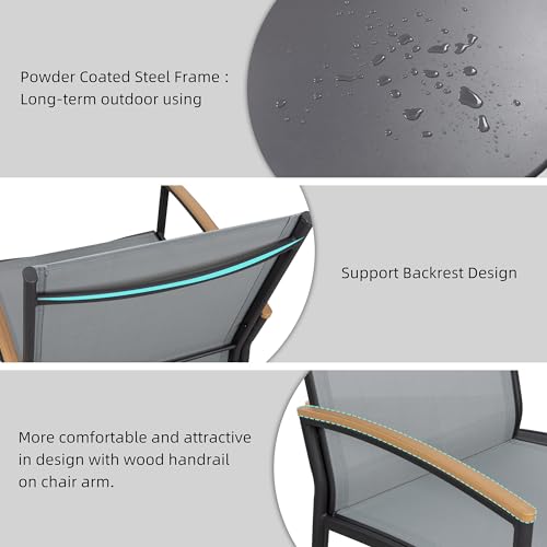 Shintenchi 3 Pieces Patio Bistro Sets, Outdoor Textilene Fabric Conversation Bistro Set, Textilene Fabric Front Porch Chairs Small Patio Furniture Set with Table for Lawn,Garden,Balcony (Grey) Shintenchi