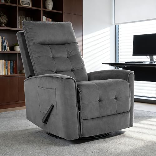 GNMLP2020 Swivel Rocker Recliner Chair, Rocking Chair, Small Swivel Recliner for Small Spaces, Living Room, RV(Dark Grey)