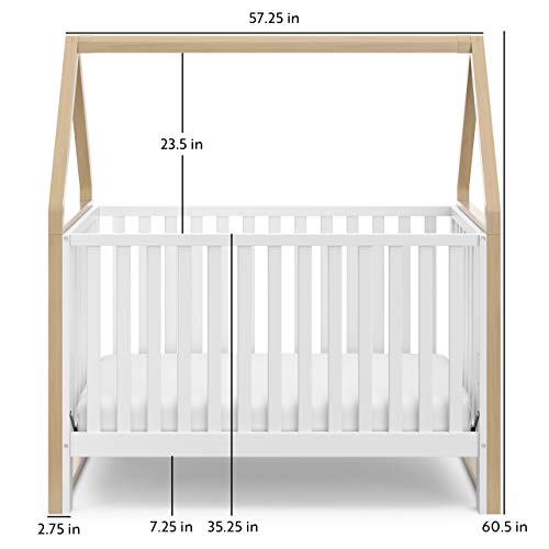 Storkcraft Orchard 5-in-1 Convertible Crib (White with Driftwood) – GREENGUARD Gold Certified, Canopy Style Baby Crib, Converts from Crib to Toddler Bed, Daybed and Full-Size Bed Storkcraft