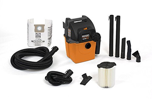 RIDGID Wet Dry Vacs VAC5000 Portable Wall Mount Wet Dry Vacuum Cleaner for Shop or Garage, 5-Gallon, 5.0 Peak Horsepower, Small Shop Vacuum Cleaner for Garage or Home RIDGID