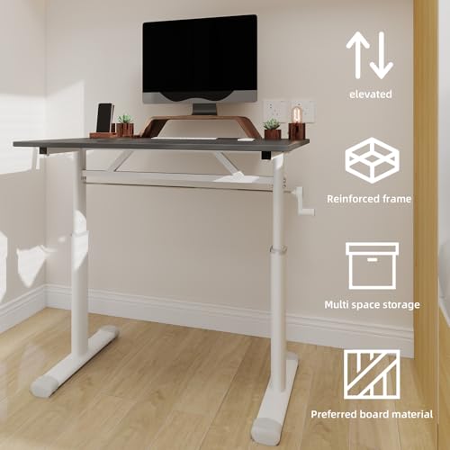 roomfitters 31.5" Adjustable Height Study Desk – Compact Multi-Purpose Desk, Manual Crank Standing Desk with 330 lbs Load Capacity, Gray roomfitters