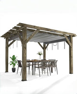 Perbyste 10'X 12' Outdoor Pergola, Wood Pergola with Retractable Shade Canopy for Backyards, Gardens, Patios, Deck - Charcoal Gray Perbyste