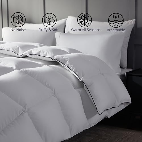 Ubauba Goose Feather Down Fiber Comforter Twin Size - Extra Fluffy 100% Cotton White Duvet Insert, High Fill Power, All-Season Medium Warmth, Hotel Luxury Bedding, 68 x 90 Inches Ubauba