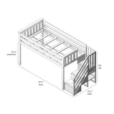 Max & Lily Low Loft Bed, Twin Bed Frame For Kids With Stairs, White Max & Lily