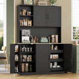 71" Tall kitchen Pantry Storage Cabinet, Modern Kitchen Hutch with 3 Pull-out Drawers, Kitchen Pantries with Microwave Stand & Door Shelf, Food Pantry with Adjustable Shelves for Dining Room (Black) Gyfimoie