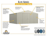 Arrow Shed Elite 14' x 14' Tall Outdoor Steel Storage Shed with High Gable and Lockable Doors Storage Building, Blue Grey Arrow