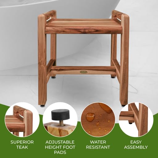 EcoDecors, Eleganto, 20", Teak Shower Bench, Teak Shower Stool, Safety Arms, Shower Seat, Teak Shower Seat, Shower Transfer Bench, Teak Shower for Inside Shower EcoDecors