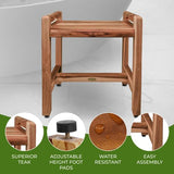 EcoDecors, Eleganto, 20", Teak Shower Bench, Teak Shower Stool, Safety Arms, Shower Seat, Teak Shower Seat, Shower Transfer Bench, Teak Shower for Inside Shower EcoDecors