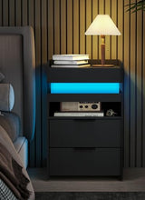 Suuiwau Black LED Nightstand with Charging Station, App - Controlled LED Lights & Sliding Top, Night Stand End Table with Hidden Compartment for Bedroom Suuiwau