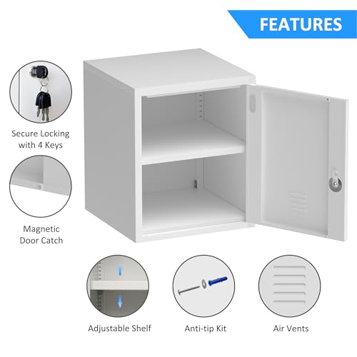 JINGUR Metal Storage Locker Cabinet with Locking Door and Adjustable Shelf for Home Office Classroom Workshop Organization (White) JINGUR