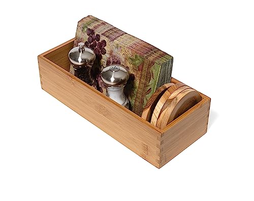 Lipper International Bamboo Wood Utensil Holder Storage Box for Cooking Tools, Makeup, or Office Supplies, 5" x 12" x 3" Lipper International