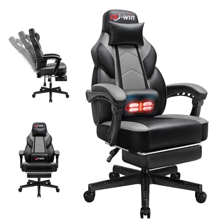 DL-win Gaming Chairs for Adults, Computer Chair with Footrest and High Back, Big and Tall Gamer Chair's with Massage Lumbar Support, 360° Swivel Height Adjustable Gaming Chair, Grey DL-win