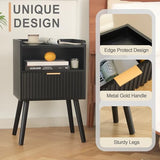 AWASEN Black Fluted Nightstand, Modern Bedside Table with Storage Drawers, Small Night Stand Bed Side Table with Solid Wood for Living Room, Bedroom, Office and Small Space (Black) AWASEN