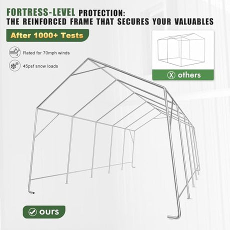 Carport Canopy 12x20FT Heavy Duty with Translucent Roof - Skyview Portable Garage with Reinforced Metal Frame, Zipper Doors, All-Weather Resistant,Waterproof Outdoor Storage Shelter for Cars/RV/ATV WACASA