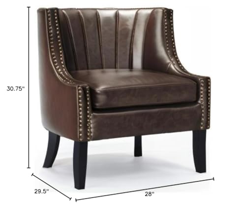 Tommy Hilfiger Dorset Leather Club Chair, Brass Nailhead Accent Trim, High Back Reading Armchair, Traditional Living Room Furniture, Chesterfield Brown Tommy Hilfiger