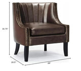 Tommy Hilfiger Dorset Leather Club Chair, Brass Nailhead Accent Trim, High Back Reading Armchair, Traditional Living Room Furniture, Chesterfield Brown Tommy Hilfiger