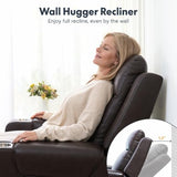 FLEXISPOT Truffle Genuine Leather Power Recliner w/ 1.2" Wall-Hugger Clearance, Electric Zero-Wall RV Recliner w/Adjustable Headrest, Massage & Heat, Home Theater Sofa, FSC-Certified, Chocolate