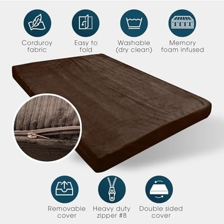 Foamma Memory Foam Futon Mattress, Double-Sided Foldout Couch Futon Mattress, 6" x 60" x 80" Queen Size (Brown), Corduroy Fabric - Heavy Duty Sofa Bed, Thick Corded Cushion (Frame NOT Included) Foamma