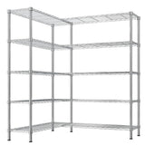L Shaped Adjustable Storage Shelves, 57.87x13.78x70.87in Adjustable 5 Tier Wire Shelving Unit, Heavy Duty Garage Corner Shelf, Metal Standing Shelf Units, Pantry Shelf for Corner Laundry Closet SESAISHEIR