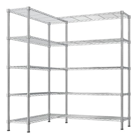 L Shaped Adjustable Storage Shelves, 57.87x13.78x70.87in Adjustable 5 Tier Wire Shelving Unit, Heavy Duty Garage Corner Shelf, Metal Standing Shelf Units, Pantry Shelf for Corner Laundry Closet SESAISHEIR