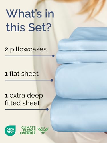 Extra Deep Pocket Queen Sheet Set - 4 Piece Breathable & Cooling Bed Sheets - Hotel Luxury Sheet Set - Soft, Wrinkle Free & Comfy - Easily Fits Extra Deep Mattresses - Deep Pocket Light Blue Sheets CGK Unlimited