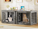 YITAHOME 76 Inch Double Dog Crate Furniture, XXL Dog Crate Furniture for 2 Dogs, Side End Table, Waterproof Top, Safety Corners, 2-in-1 Iron-Wood Fusion Dog Kennel Furniture for 2 Large Dogs,Greige YITAHOME