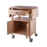 Pemberly Row Transitional Wood Drop Leaf Butcher Block Kitchen Cart in Natural Pemberly Row