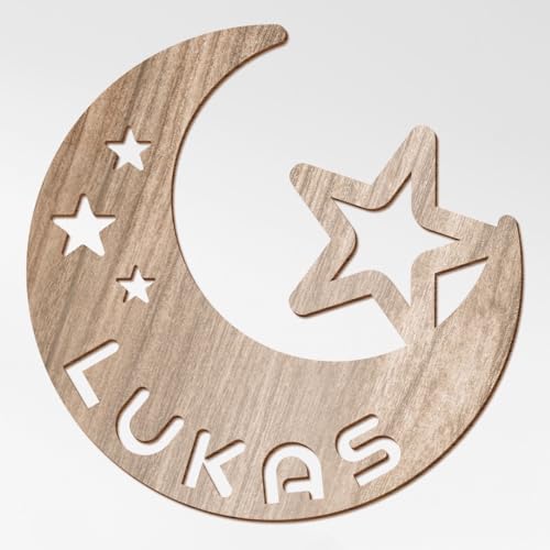 Moon And Stars Name Wood Sign, Nursery Decor, Personalized Wood Sign, Wooden Name, Personalized Name Sign, Wooden Name Sign, Kids Name Sign - WoodArtSupply