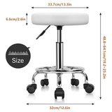 KKTONER PU Leather Round Rolling Stool with Foot Rest Swivel Height Adjustable Stool Spa Drafting Salon Tattoo Work Office Massage Task Chair White Small (White) KKTONER