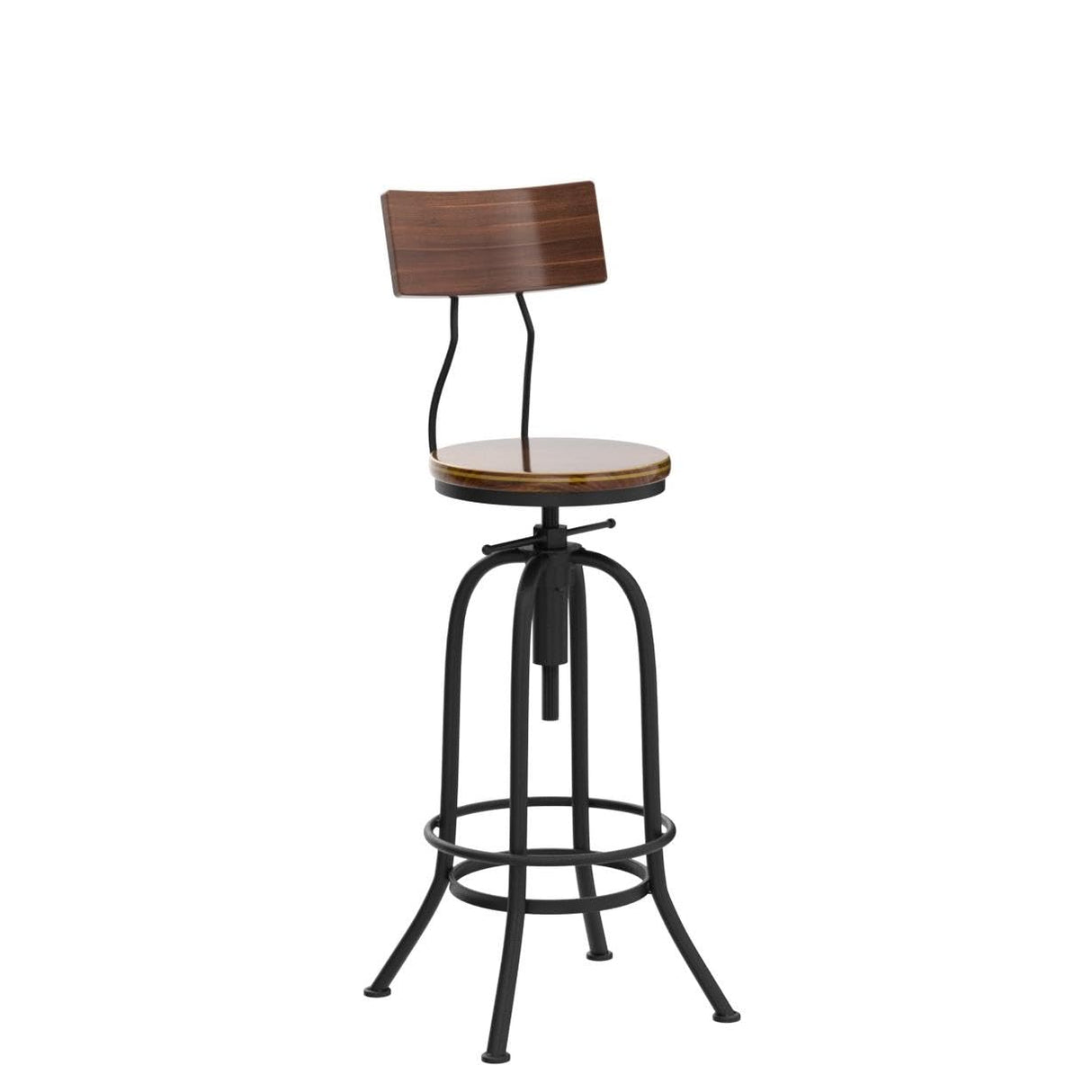 LOKKHAN Industrial Bar Stool-26-32 Inch Adjustable Swivel Round Wood Metal Kitchen Stool Rustic Farmhouse Counter Height Extra Tall Bar Height Stool-Arc-Shaped Backrest,Welded,Set of 2 LOKKHAN