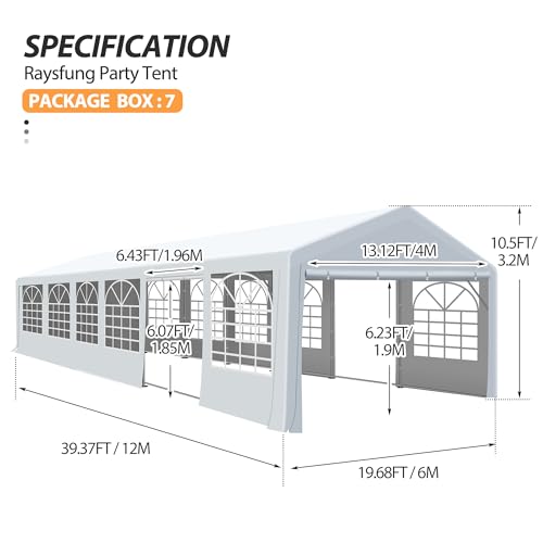 Raysfung 20' x 40' Party Tent Heavy Duty, Wedding Tent with Removable Sidewalls, Outdoor Gazebo Event Shelters Canopy for Birthday Party Raysfung