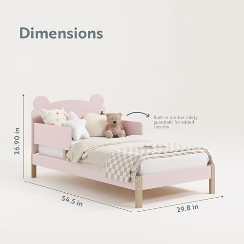 Storkcraft Teddy Bear Toddler Bed (Blush with Driftwood) - GREENGUARD Gold Certified, Includes Toddler Safety Guardrails, Fits Standard Crib & Toddler Mattress, Stylish 2-Tone Design Storkcraft