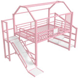 Bellemave House Loft Bed Full Size, Full Size Loft Bed with Storage Stairs and Open Wardrobe, Heavy Duty Loft Beds with Slide for Girls, Boys, Noise-Free Design Pink Bellemave